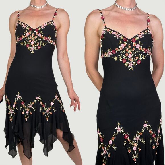 Sue Wong Dresses & Skirts - Sue Wong floral beaded rosette slip dress fairy prom cocktail silk embroidered 4